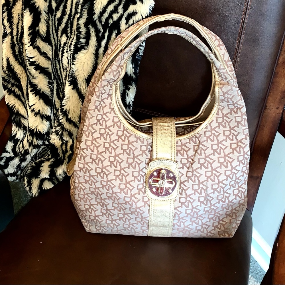 DONNA KARAN NEW YORK Satchel Chino Logo Gold Bag - Picture 3 of 13